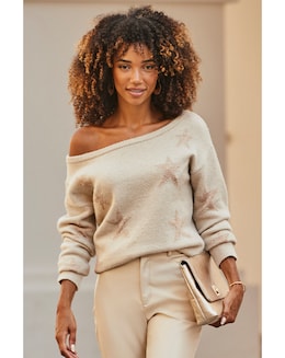 Sosandar Gold Star Off The Shoulder Jumper