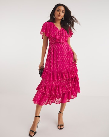 Joanna Hope Pink Metallic Dobby Maxi Dress
