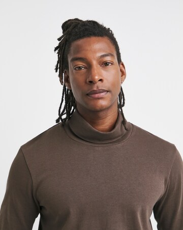 Long Sleeve Jersey Roll Neck Long Length- Chocolate