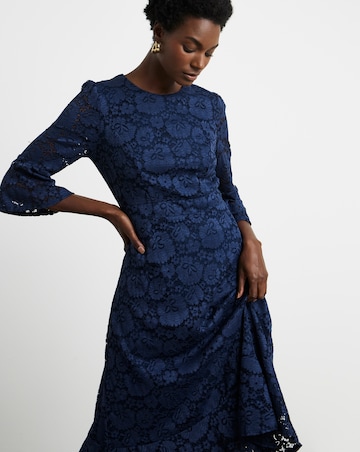 Joanna Hope Fluted Sleeve Stretch Lace Midi Dress