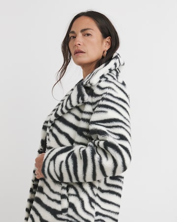 Longline Zebra Print Faux Fur Coat