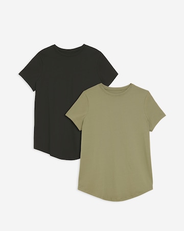 Simply Be Khaki & Black 2 Pack Curved Hem Longline T-Shirt