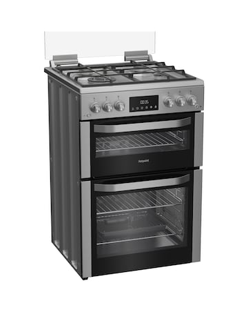 Hotpoint HDG6GDCWX 60cm Gas Double Cooker with Glass Lid Stainless Steel Install