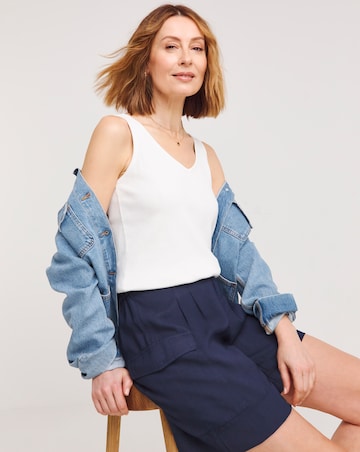 Navy Lyocell Rich Soft Utility Bermuda Shorts