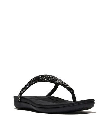 FitFlop Black Solay Mixed-Crystal Toe-Post Sandals - Standard Fit (D)