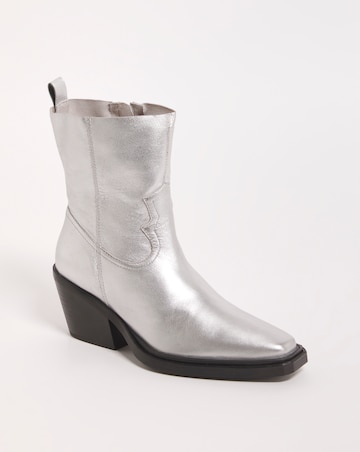 Rayla Leather Stretch Western Cowboy Ankle Boots Wide E Fit