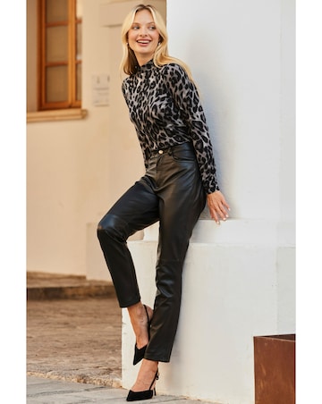 Sosandar High Neck Animal Printed Knit Top