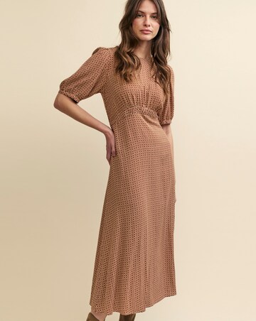 Nobody's Child Brown Geometric Print Puff Sleeve Bonnie Midi Dress