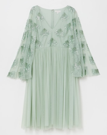 Maya Curve Cape Sleeve Embellished Midi Dress