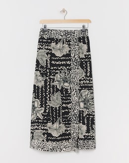 Border Print Linen Mix Midi Wrap Skirt