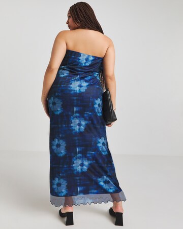 Simply Be Blue Printed Mesh Bandeau Maxi Dress