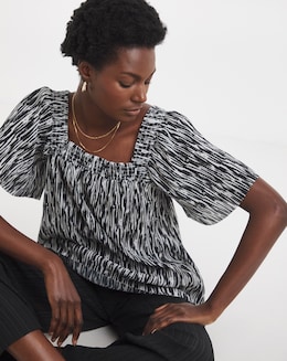 Printed Plisse Square Neck Top