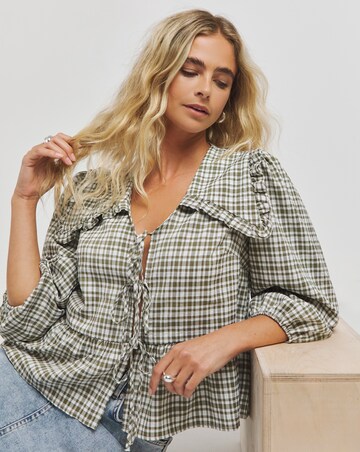 Simply Be Gingham Tie Front Collared Blouse