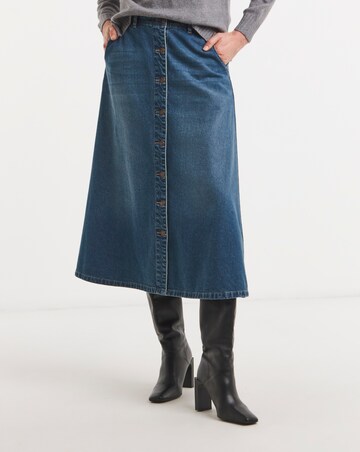 A Line Button Through Denim Midi Skirt