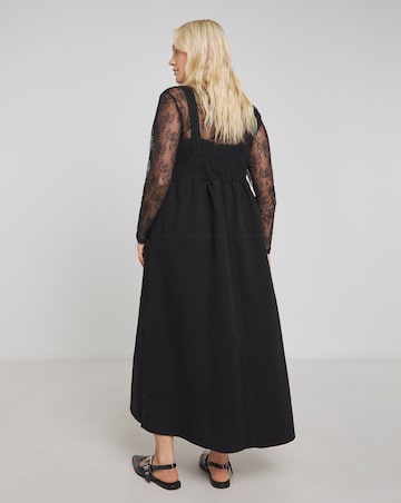 Simply Be Black Covered Buckle Denim Dungaree Midaxi Dress