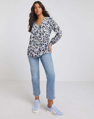 Sage Animal Print Tie Front Relaxed Wrap Blouse