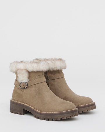 Heavenly Soles Alto Chunky Ankle Boots with Faux Fur Trim - Wide Fit (E)