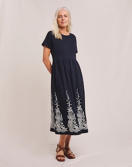 Julipa Pure Cotton Embroidered Hem Midi Dress
