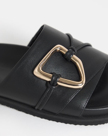 Utica Oversized Trim Leather Mule Sandals - Extra Wide Fit (EEE)