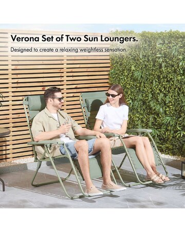 VonHaus Verona Sage Green Zero Gravity Reclining Garden Chairs - Set of 2