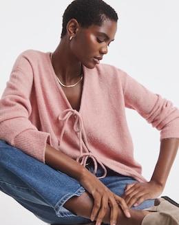 Cosy Yarn Blush Tie Front Cardigan