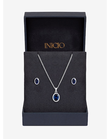 Inicio Sterling Silver Plated Sapphire Oval Bezel Set - Gift Box