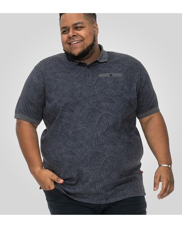 D555 Big And Tall Uttoxter Allover Printed Leaf Print Short Sleeve Polo - Navy