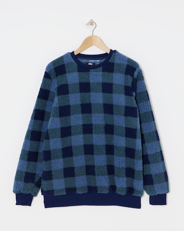 Borg Fleece Check Lounge Crew Jumper