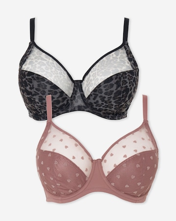 Pretty Secrets (2 Pack) Hannah Heart & Animal Print Full Cup Bras (B-G)