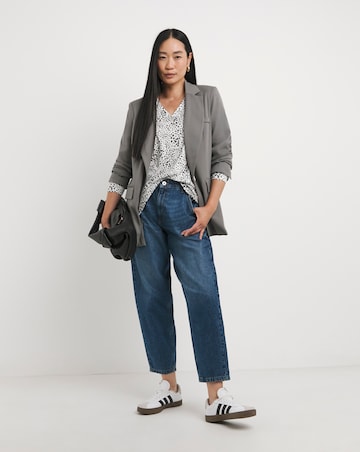 Mono Print V-Neck Split Hem Slouch T-Shirt