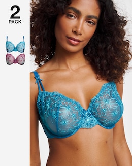 Pretty Secrets (2 Pack) Emily Everyday Embroidery Bras (B-F) Navy/Blue