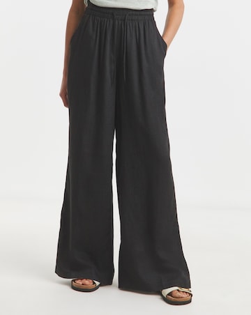Black Tie Waist Linen Wide Leg Trousers
