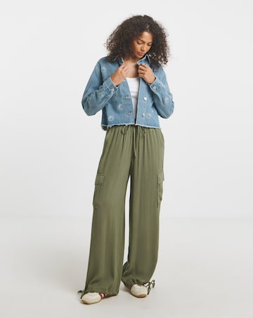 Simply Be Light Wash Shell Embroidered Cropped Shacket