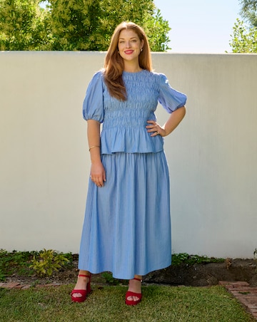 Shirred Peplum Striped Blouse