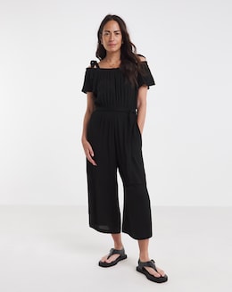 Textured Crinkle Tie Strap Jumpsuits