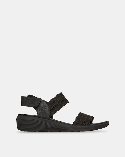 Skechers Arya Glitter Knit Sling Back Black Sandals - Standard Fit (D)