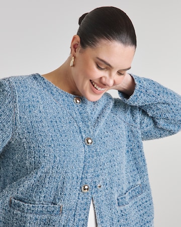 Simply Be Light Mid Blue Linear Distressed Denim Shacket