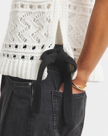 Simply Be Ivory Contrast Tie Side Pointelle Knitted Vest