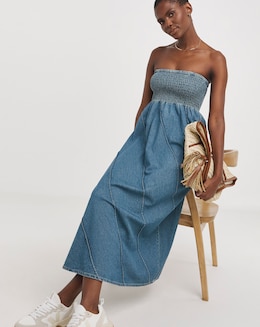 Blue Ruched Bodice Midaxi Dress