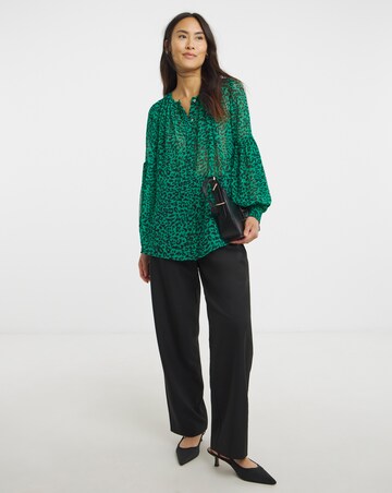 Georgette Collarless Blouson Sleeve Blouse