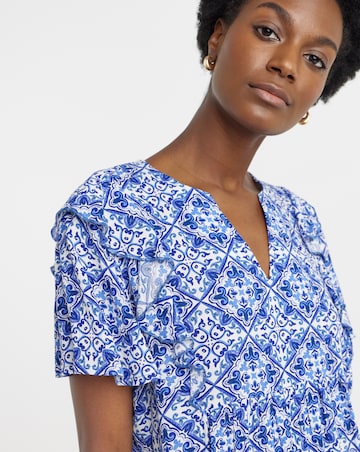 Crinkle Tie Front Short Sleeve Blouse