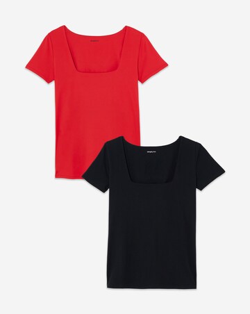 Black and Red 2 Pack Soft Touch Square Neck Tops
