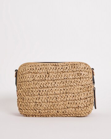 Straw & PU Camera Crossbody Bag