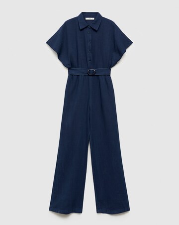 Mango Textured Cotton Navy Jumpsuit