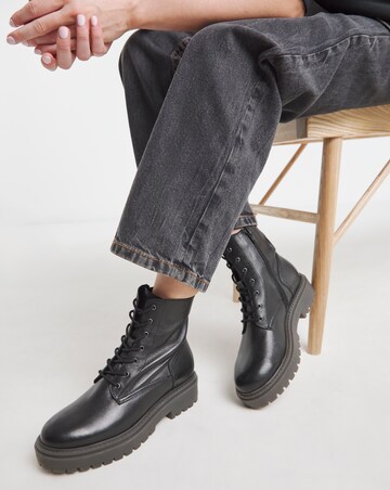 Serena Leather Chunky Lace Up Boots - Wide Fit (E)