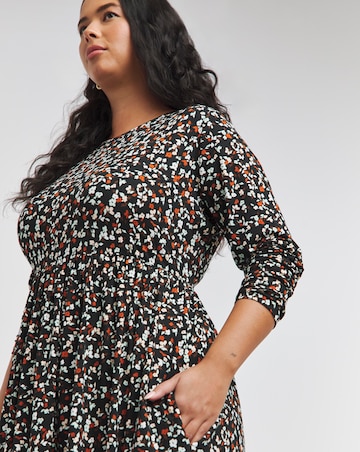 Black Ditsy Supersoft Pocket Midi Dress