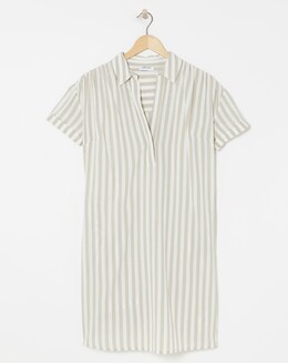 Stripe Collared Short Sleeve Tunic Dress