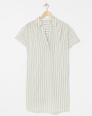 Stripe Collared Short Sleeve Tunic Dress