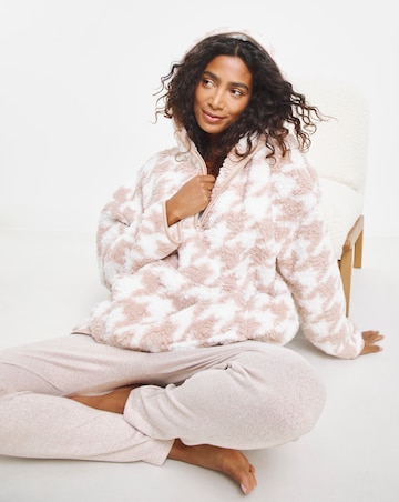 Pretty Secrets Quarter Zip Snuggle Top With Ribbed Leggings Lounge Set