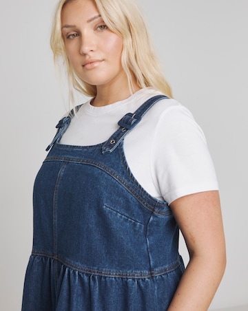 Simply Be Mid Blue Denim Covered Buckle Dungaree Midaxi Dress